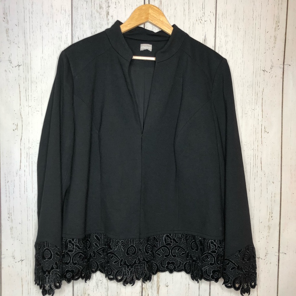 Chico’s Black knit lace trim Jacket